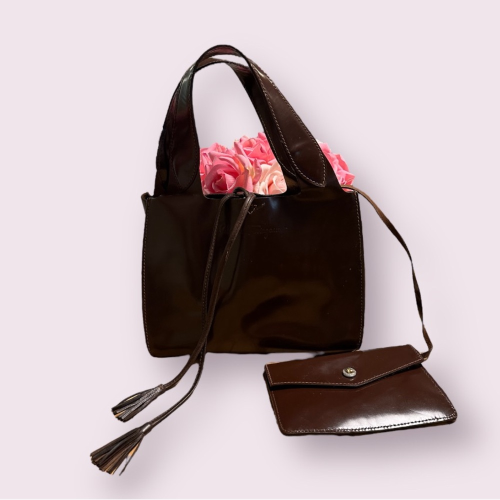 Salvatore Ferragamo Chocolate Brown Leather Purse With‎ Pouch